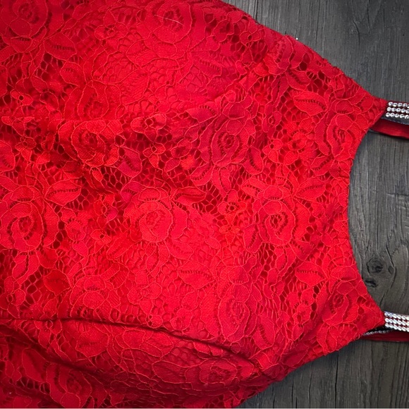 Limit evening dress mid length lace slip underneath rhinestone  straps women's M - Picture 5 of 10